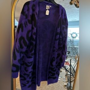 Purple and Black Leopard Print Cardigan